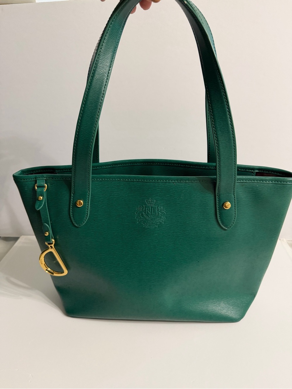 Ralph Lauren Green Leather Tote Bag with Gold charm